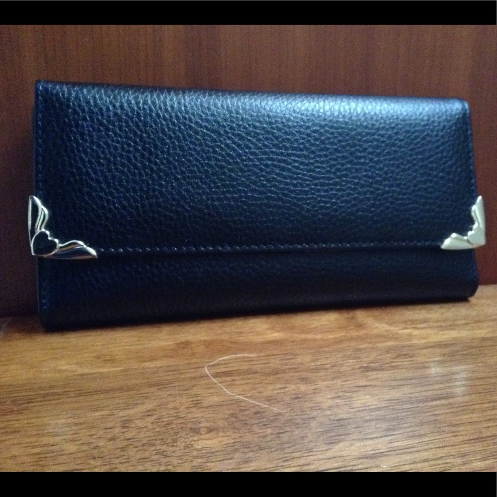 Black faux leather long wallet